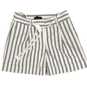 Ann Taylor Shorts Womens 0 Ivory Striped Nautical Rope Belted Cuff Cotton